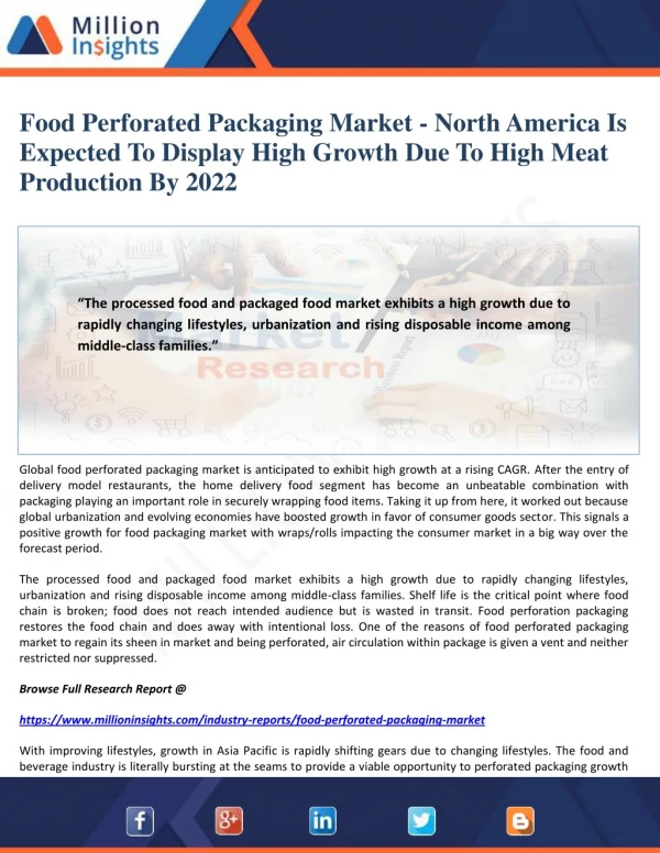 Food Perforated Packaging Market - North America Is Expected To Display High Growth Due To High Meat Production By 2022