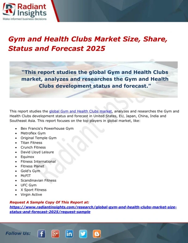 Gym and Health Clubs Market Size, Share, Status and Forecast 2025
