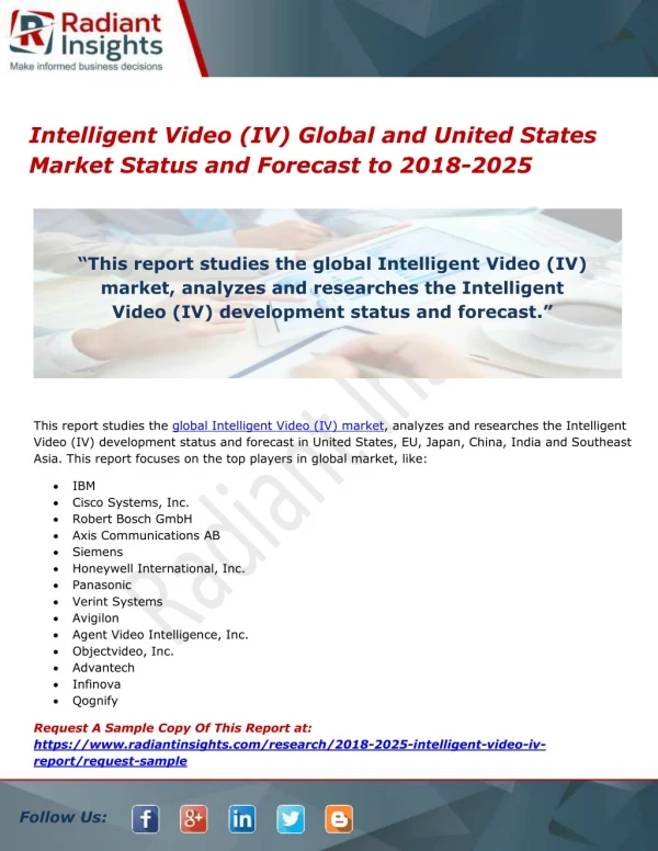 Intelligent Video (IV) Global and United States Market Status and Forecast to 2018-2025