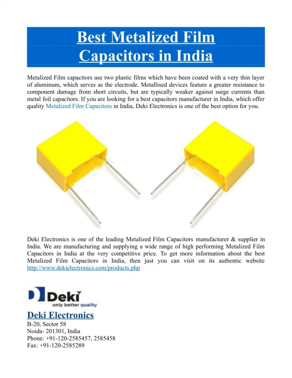 Best Metalized Film Capacitors in India