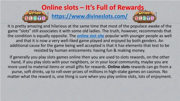 Online slots – It’s Full of Rewards