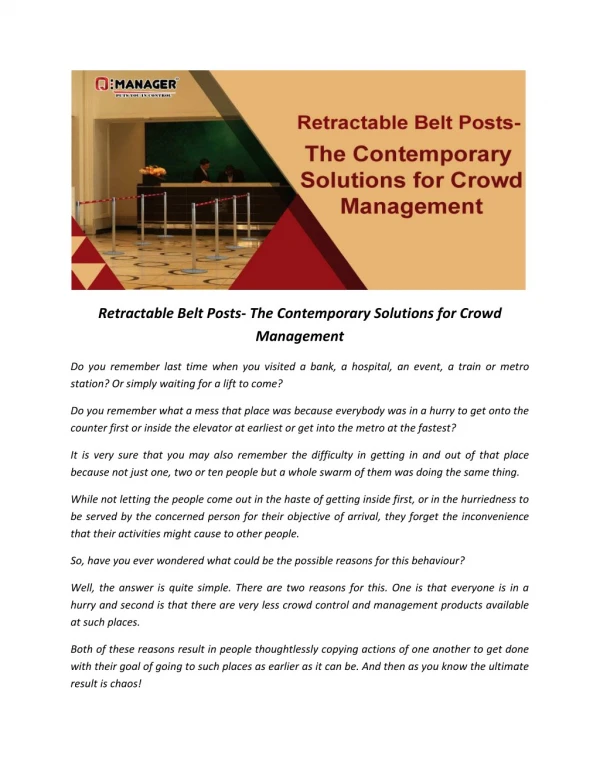 Retractable Belt Posts- The Contemporary Solutions for Crowd Management