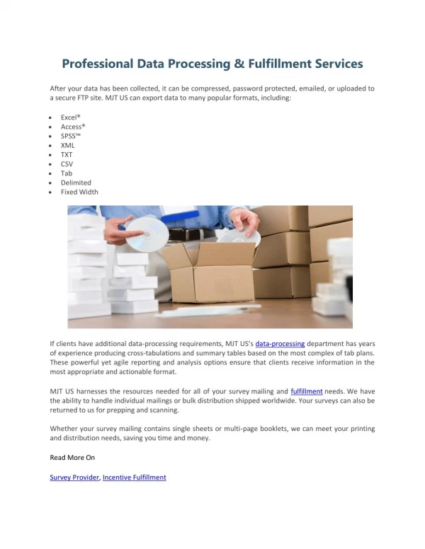 Professional Data Processing & Fulfillment Services