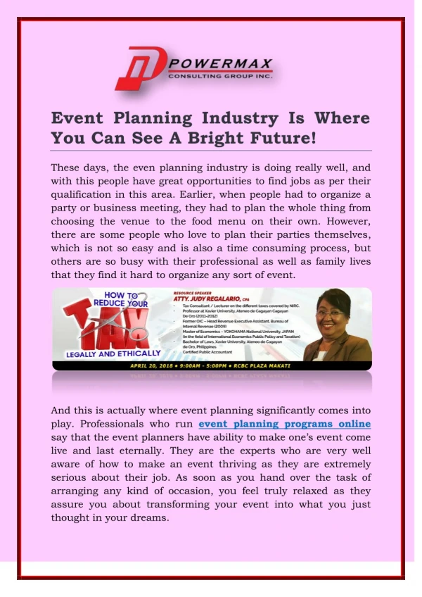 event planning industry is where