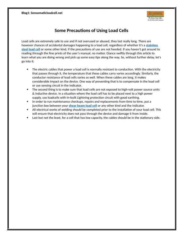 Some Precautions of Using Load Cells