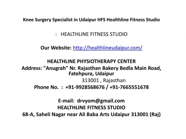 Knee Surgery Specialist in Udaipur HFS Healthline Fitness Studio