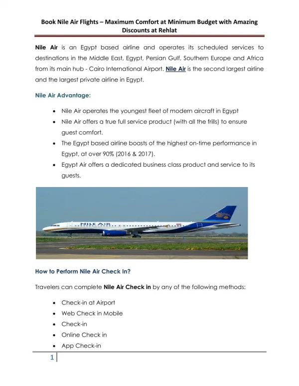Book Nile Air Flights – Maximum Comfort at Minimum Budget with Amazing Discounts at Rehlat