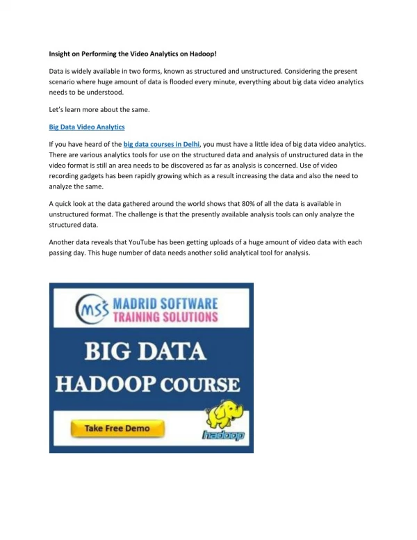 Video Analytics with Hadoop