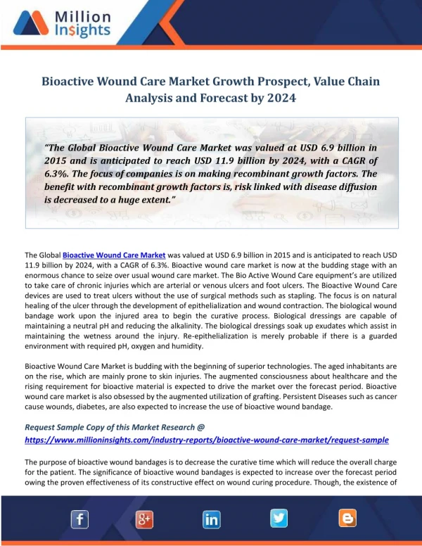 Bioactive Wound Care Market Growth Prospect, Value Chain Analysis and Forecast by 2024