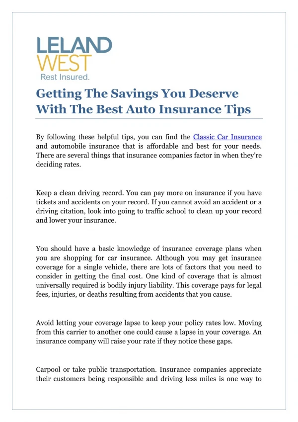 Getting The Savings You Deserve With The Best Auto Insurance Tips