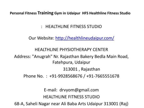 Personal Fitness Training Gym in Udaipur HFS Healthline Fitness Studio
