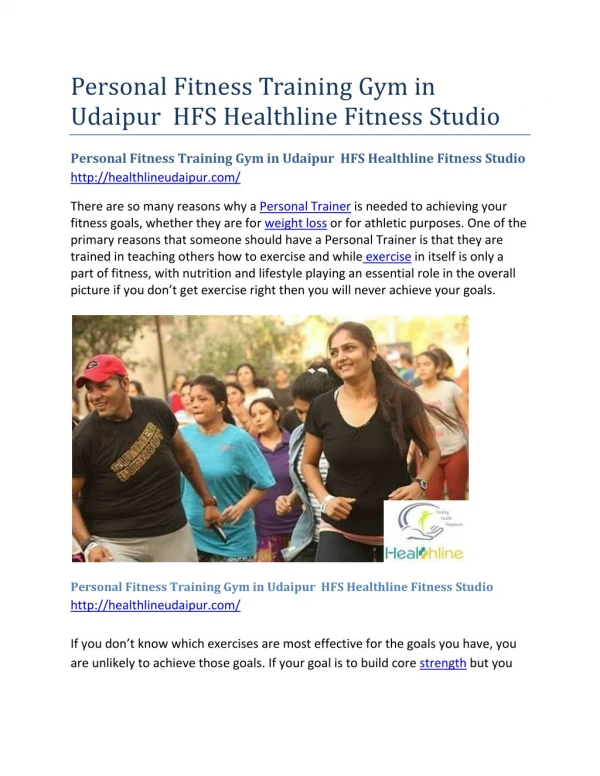 Personal Fitness Training Gym in Udaipur HFS Healthline Fitness Studio