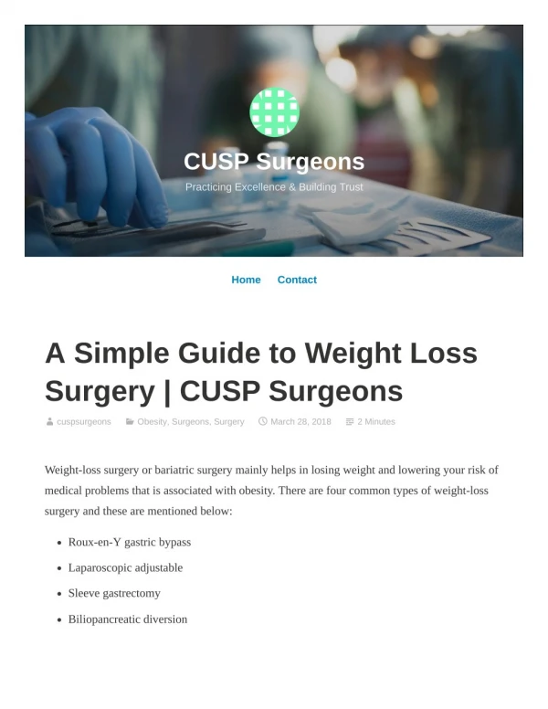 A Simple Guide to Weight Loss Surgery | CUSP Surgeons