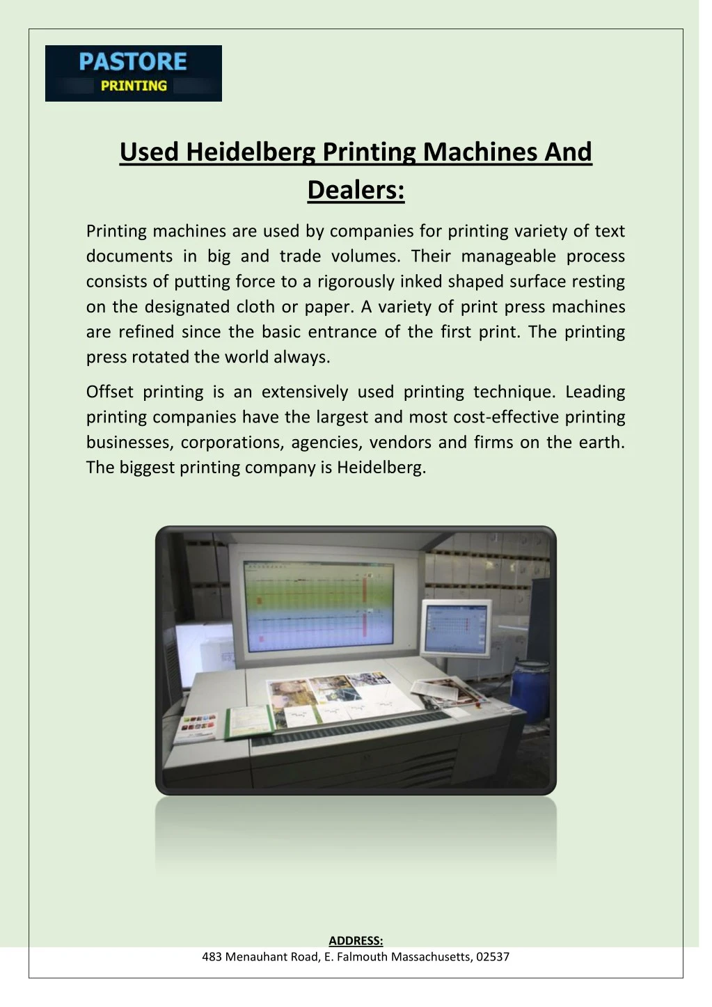used heidelberg printing machines and dealers