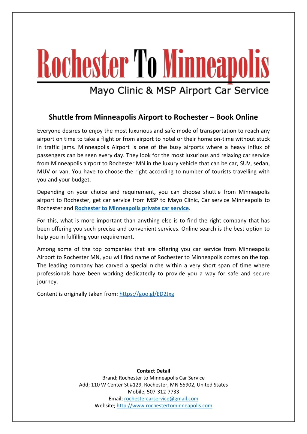 shuttle from minneapolis airport to rochester