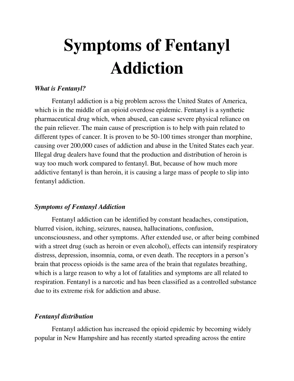symptoms of fentanyl addiction