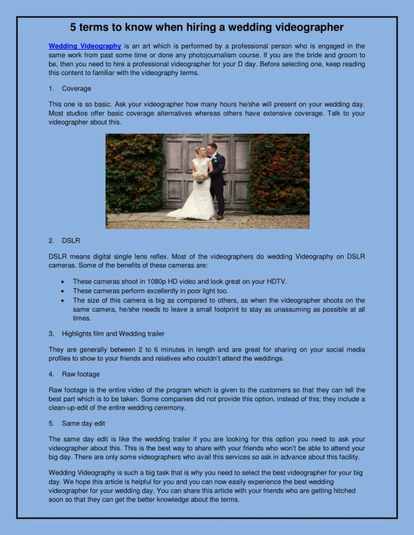 5 terms to know when hiring a wedding videographer