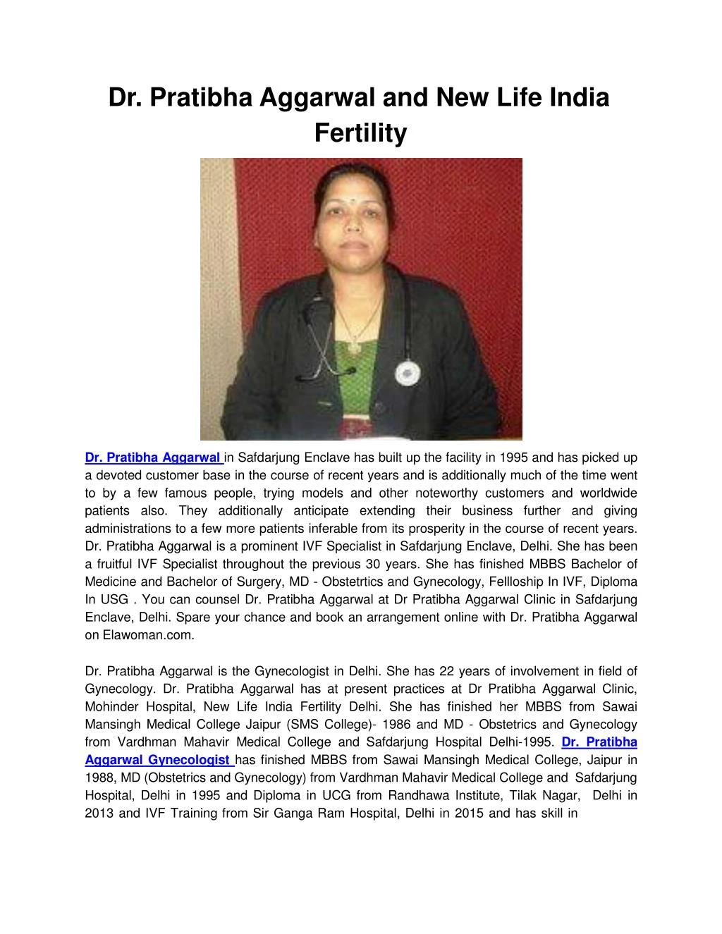 dr pratibha aggarwal and new life india fertility