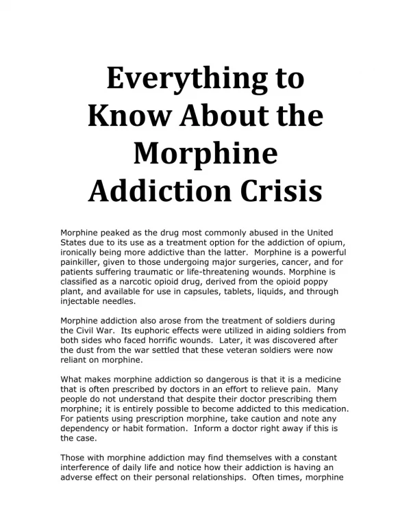 Everything to Know About the Morphine Addiction Crisis