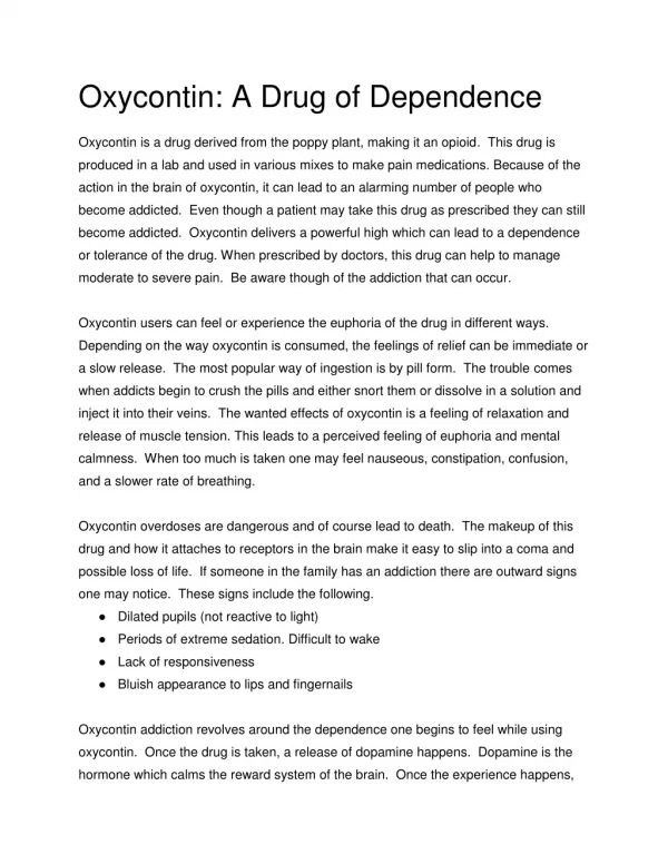 Oxycontin - A Drug of Dependence