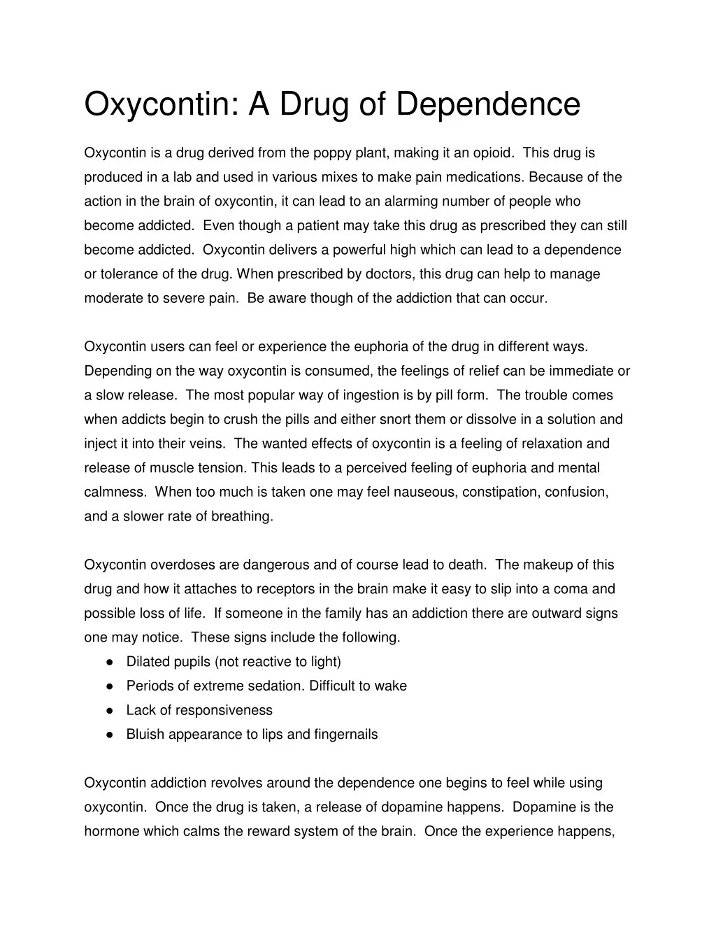 oxycontin a drug of dependence