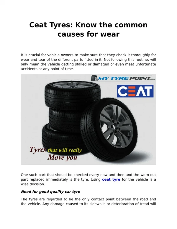 Ceat Tyres: Know the common causes for wear