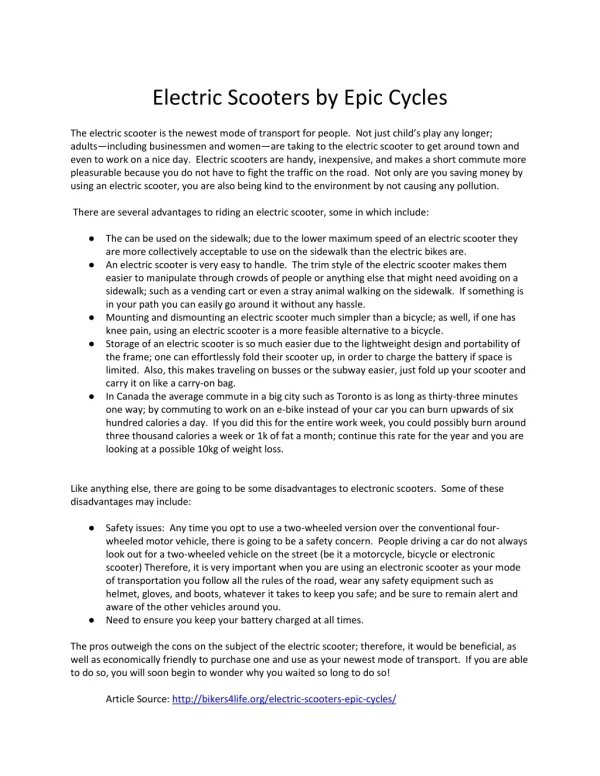 Electric Scooters by Epic Cycles
