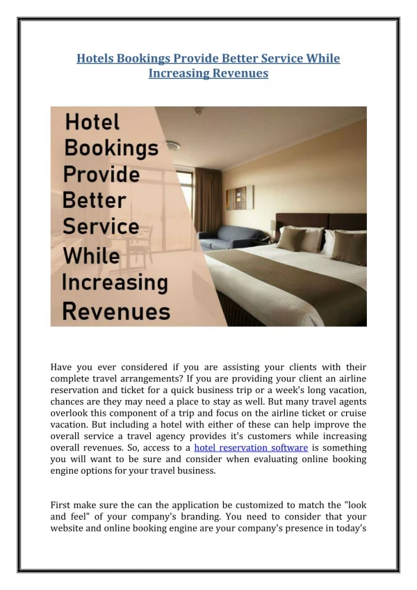 Hotels Bookings Provide Better Service While Increasing Revenues