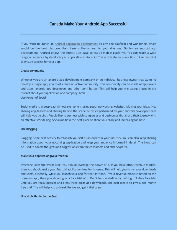 Canada Make Your Android App Successful