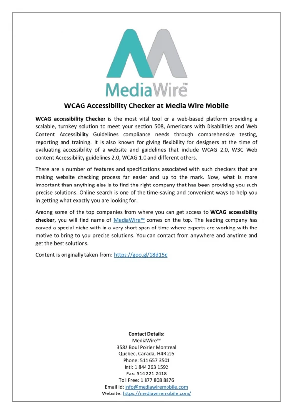 WCAG Accessibility Checker at Media Wire Mobile