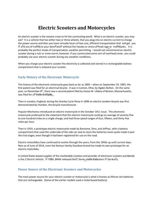 Electric Scooters and Motorcycles