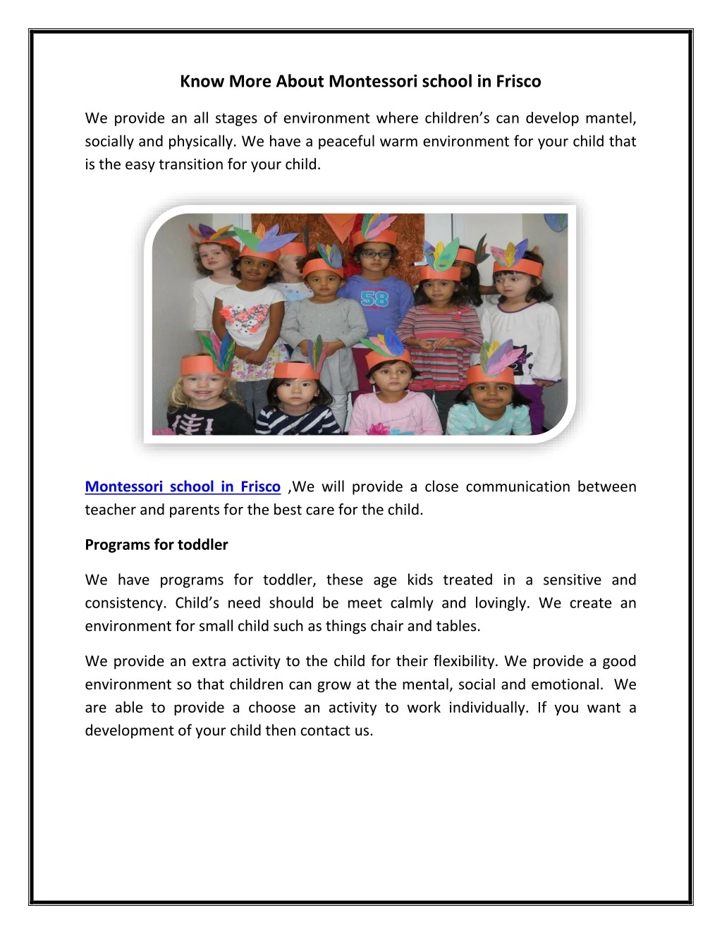 know more about montessori school in frisco