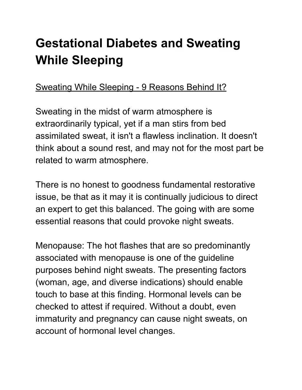 gestational diabetes and sweating while sleeping