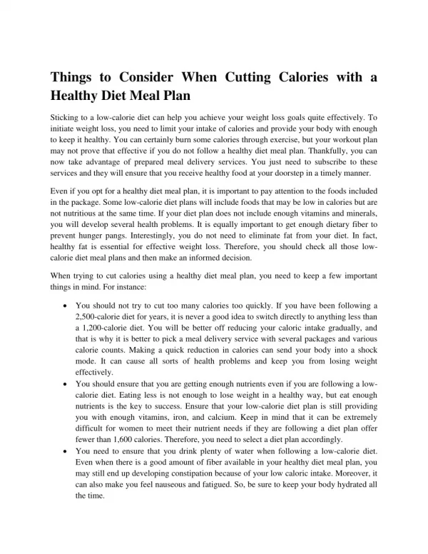 Things to Consider When Cutting Calories with a Healthy Diet Meal Plan
