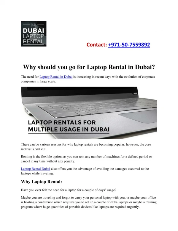 Why should you go for Laptop Rental in Dubai?