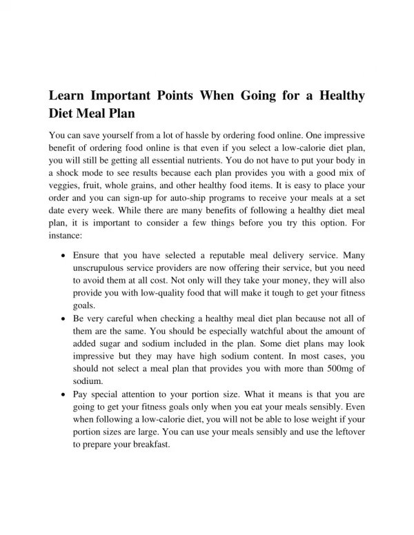 Learn Important Points When Going for a Healthy Diet Meal Plan