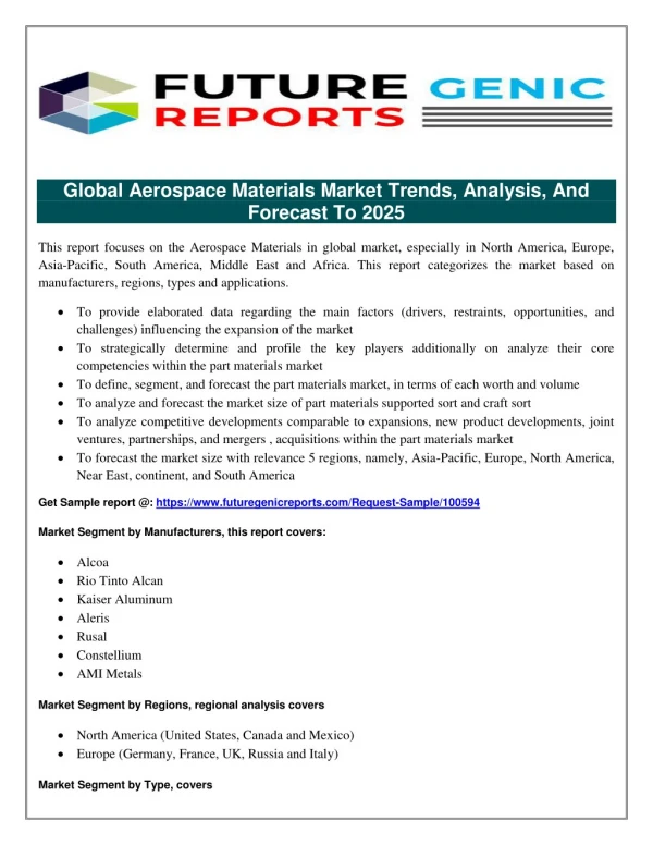 Aerospace Materials Market Segmentation and Analysis by Recent Trends, Development Trends and Growth Rate by Regions To