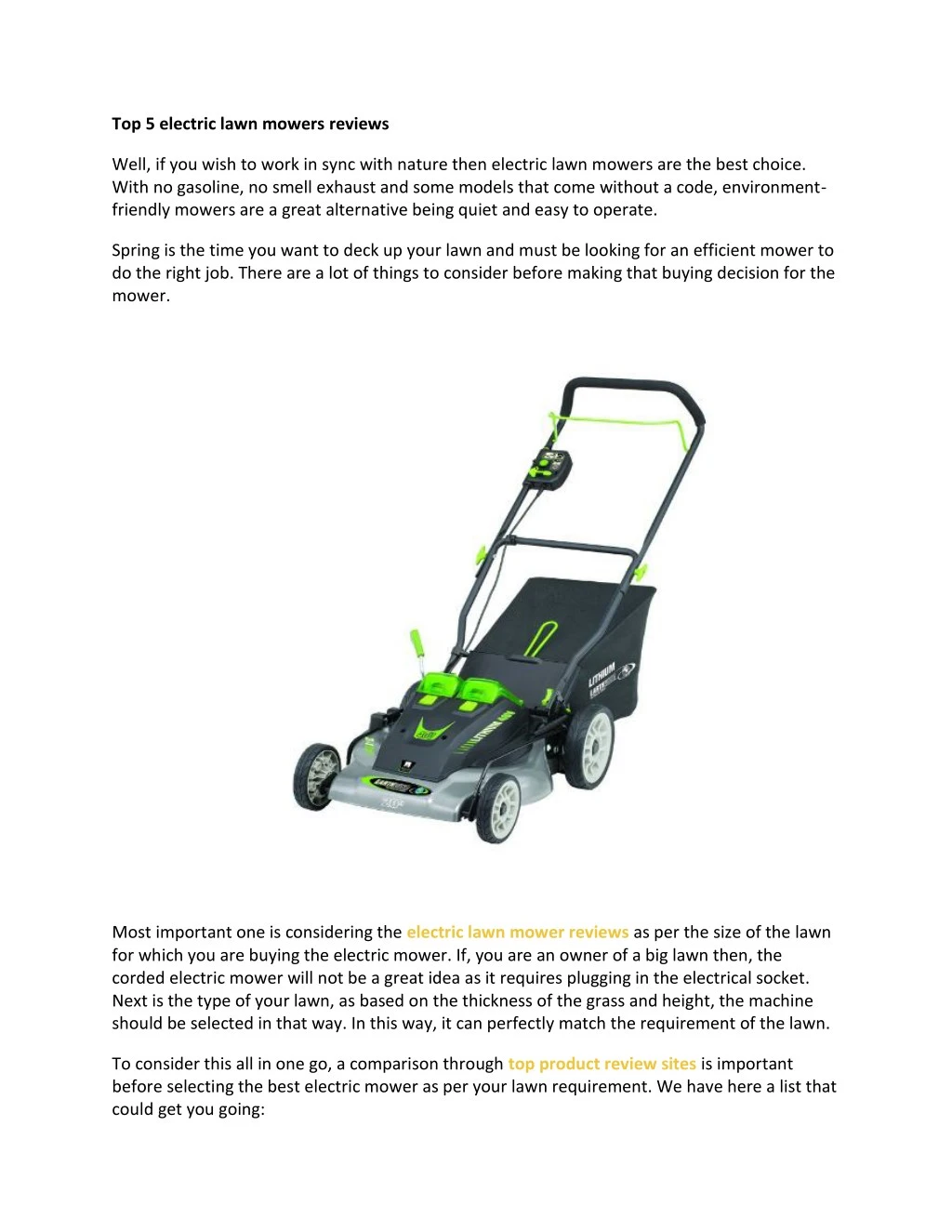top 5 electric lawn mowers reviews