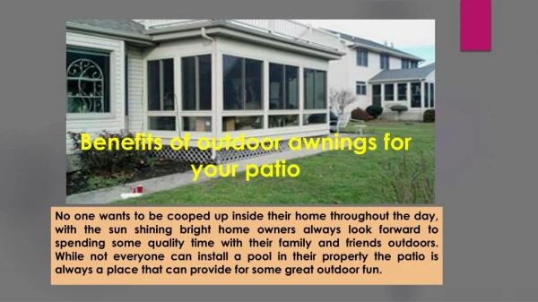 Benefits of outdoor awnings for your patio