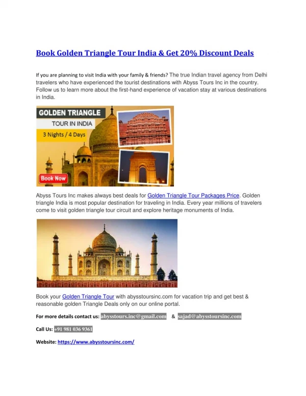 Golden Triangle Tour Packages Price