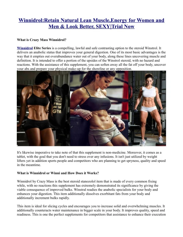 Winnidrol:Retain Natural Lean Muscle,Energy for Women and Men & Look Better, SEXY|Trial Now