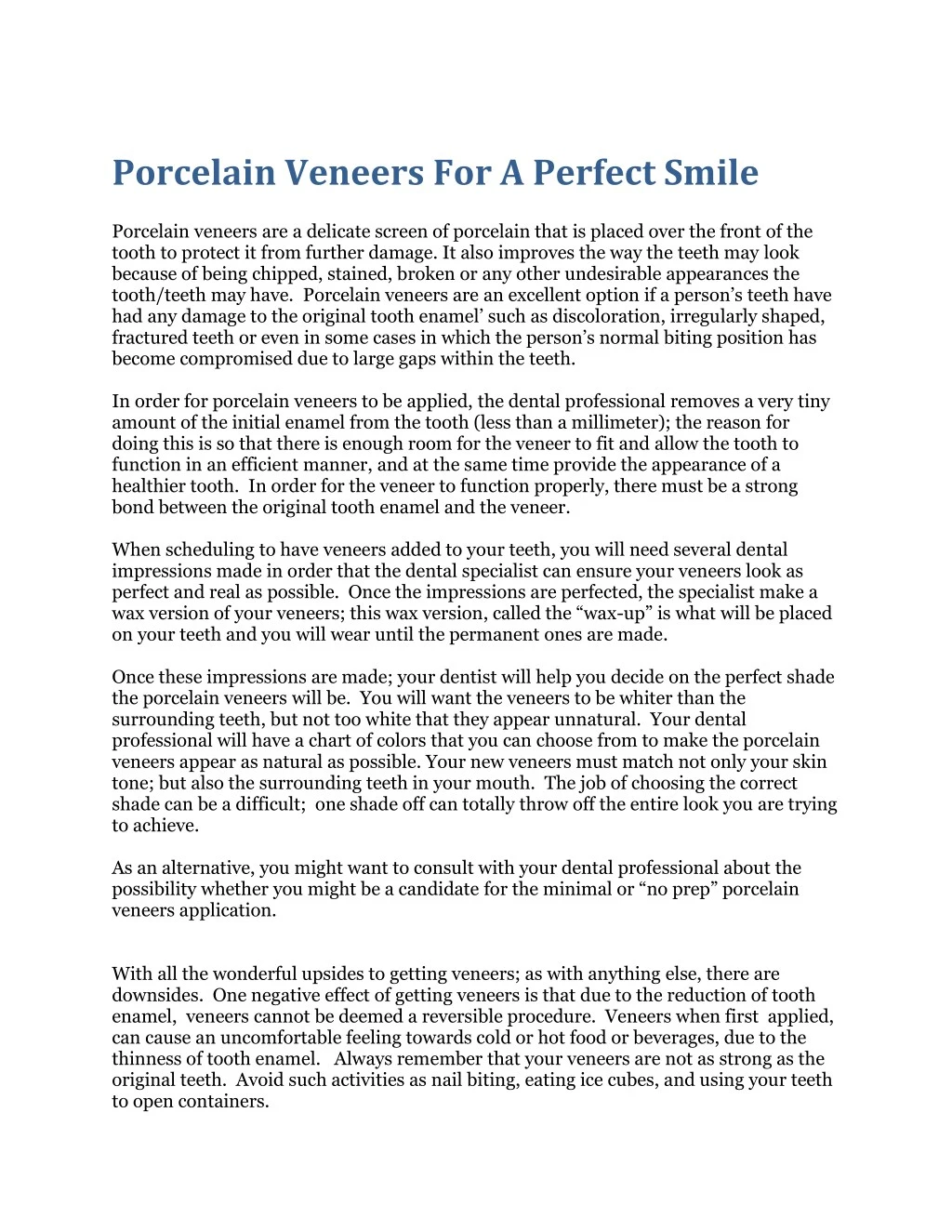porcelain veneers for a perfect smile