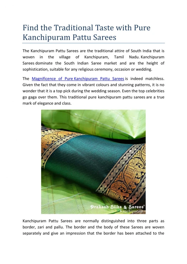 Find the Traditional Taste with Pure Kanchipuram Pattu Sarees