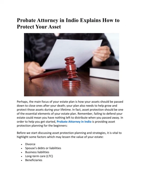 Probate Attorney in Indio Explains How to Protect Your Asset