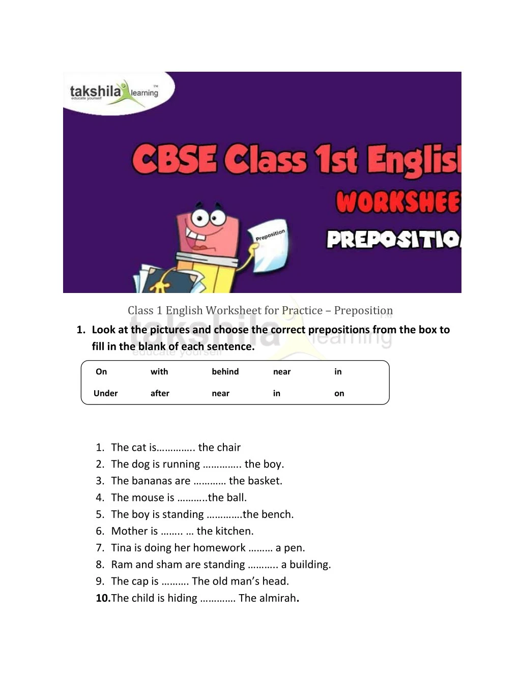 class 1 english worksheet for practice