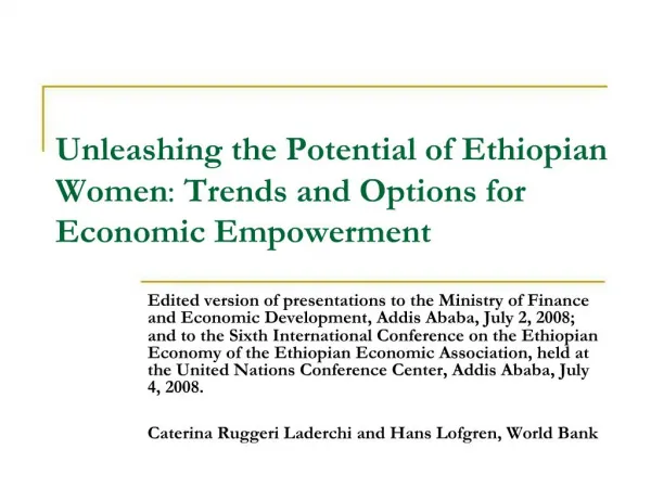 Unleashing the Potential of Ethiopian Women: Trends and Options for Economic Empowerment