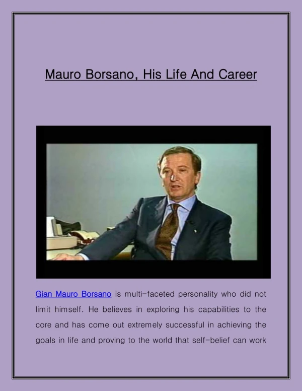 Mauro Borsano, His Life And Career