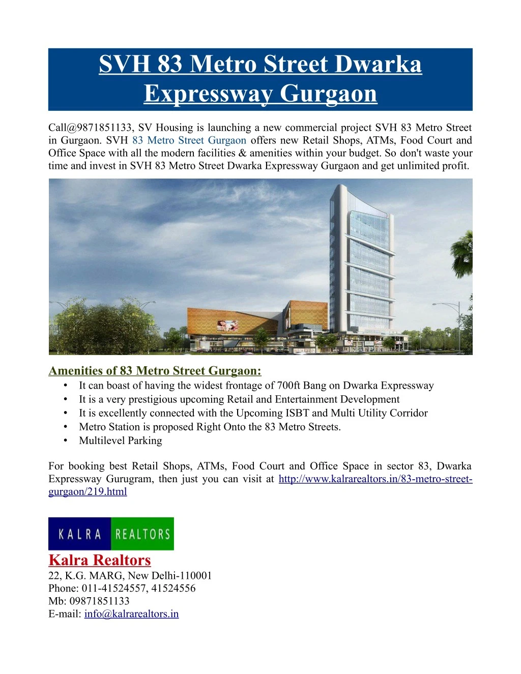 svh 83 metro street dwarka expressway gurgaon