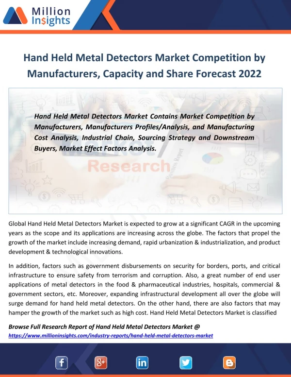 Hand Held Metal Detectors Market Analysis by Application, Drivers and Opportunities By 2022