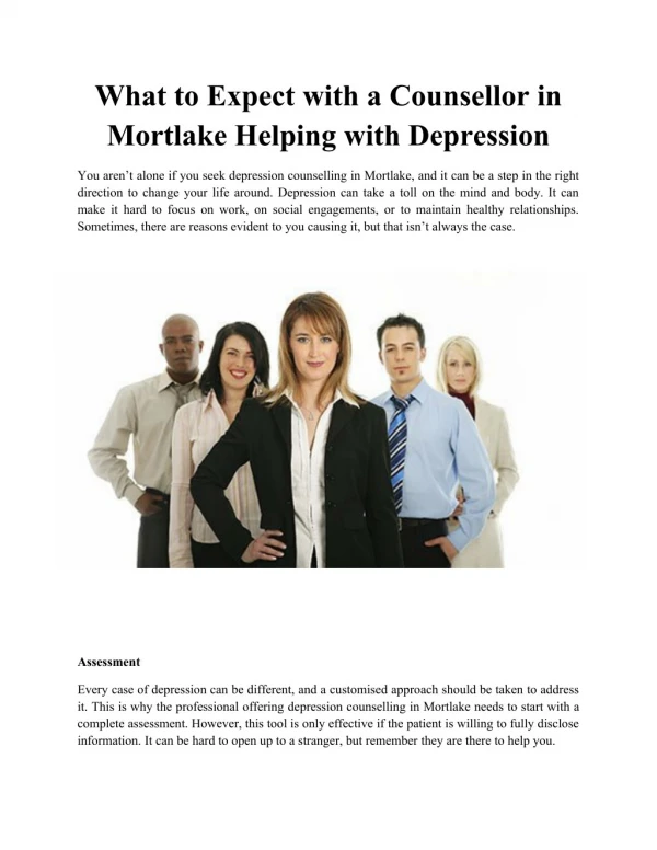 What to Expect with a Counsellor in Mortlake Helping with Depression